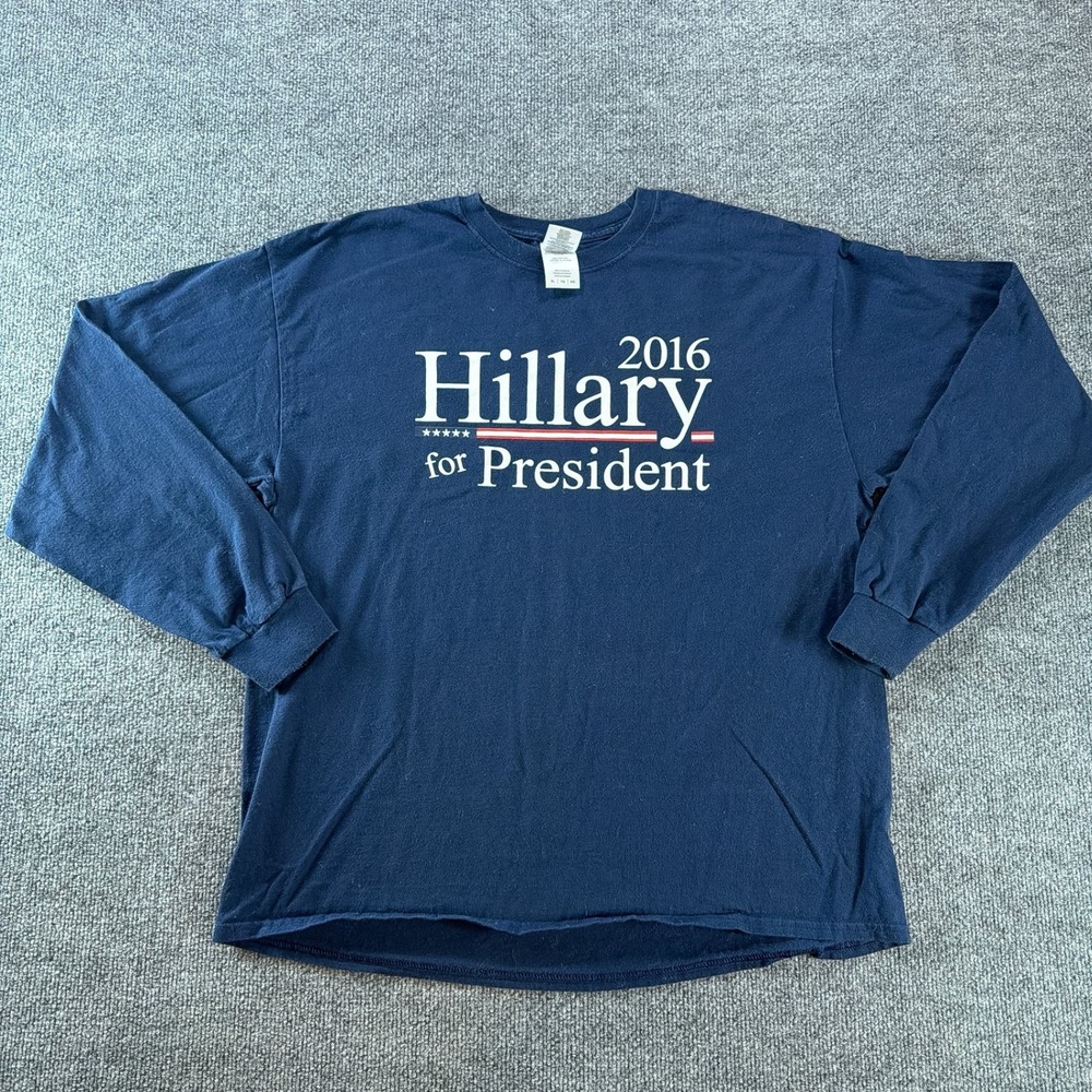 Gildan Hillary 2016 for President Long Sleeve Shirt XL Navy Blue Political USA